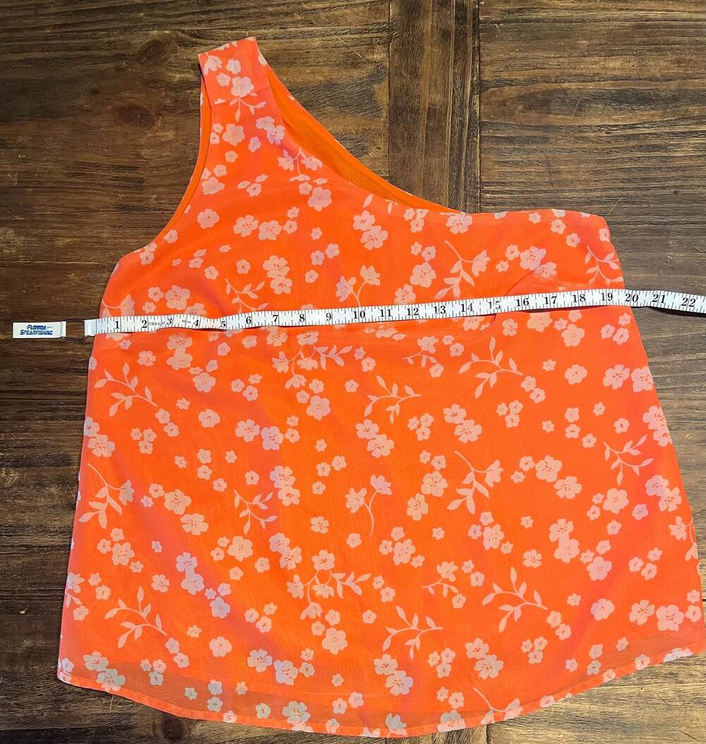 Melloday Orange Floral One Shoulder Blouse Size M - Picture 5 of 6